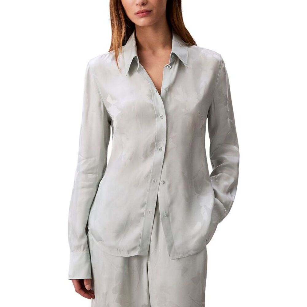 Calvin Klein Womens  Jacquard Slim Button-Down Shirt